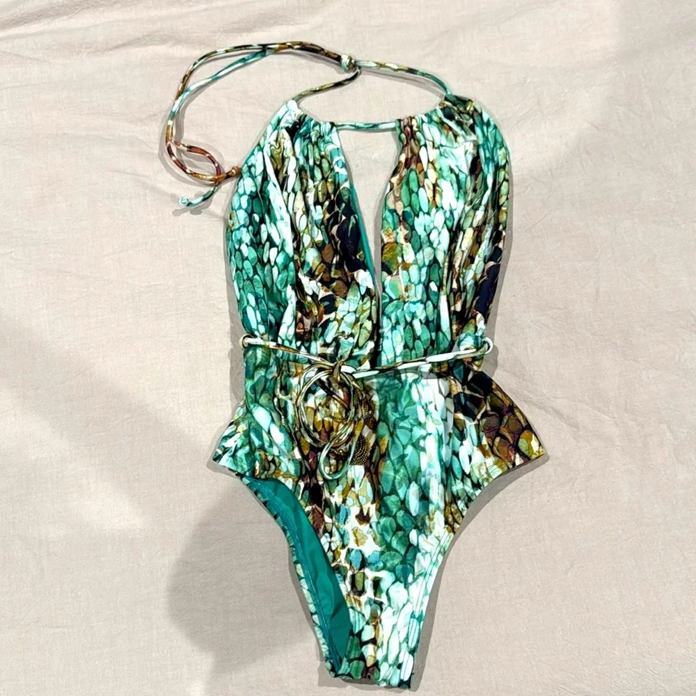 Lenny Niemeyer Halter Tie Waist “Skin” print one piece size Small  - NWOT - Picture 2 of 6